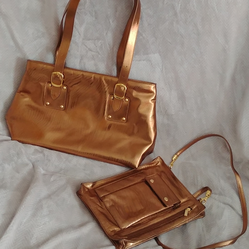 Due Fratelli gold leather 3 pc purse set